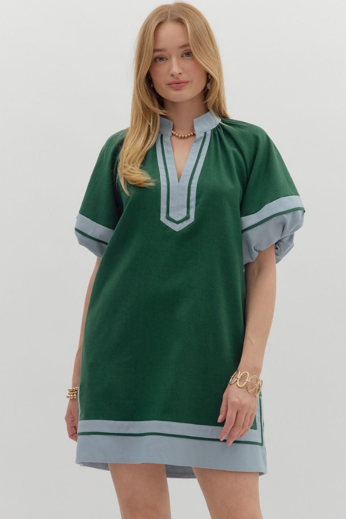 Aster Puff Sleeve Mini Dress in Hunter Green Sloane Boutique Aster Puff Sleeve Mini Dress in Hunter Green Sloane Boutique