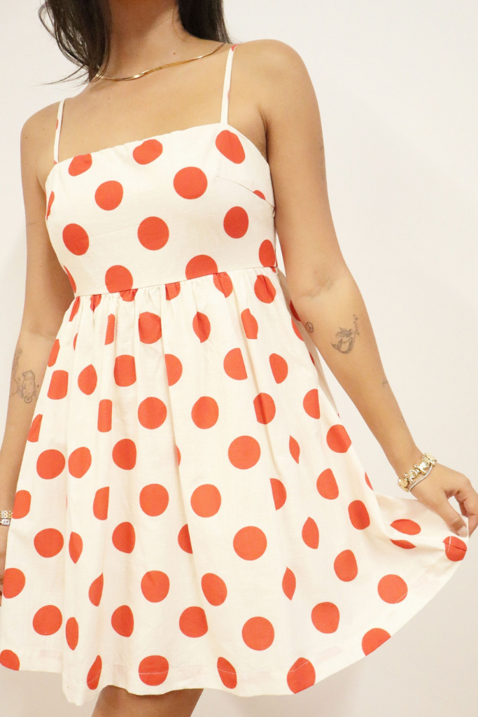 orange prom dress Adrienne One Shoulder Mesh Mini Dress - Polka Dot
