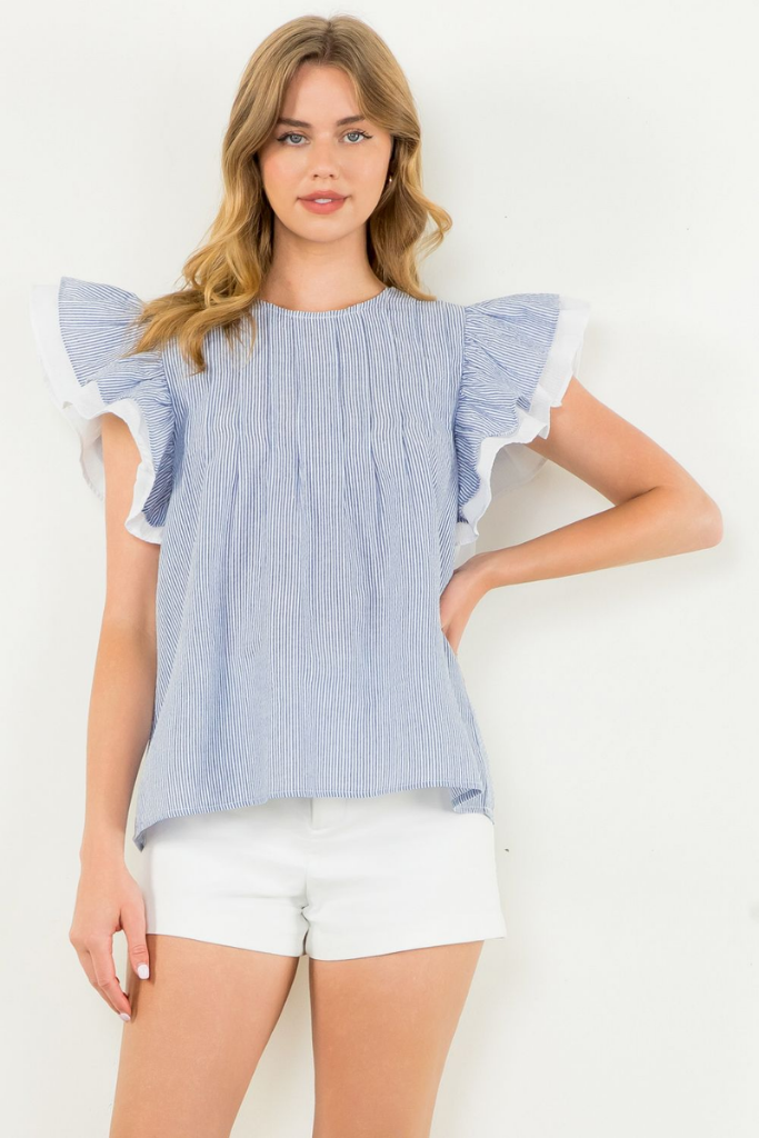 Cove Seersucker Flutter Sleeve Top