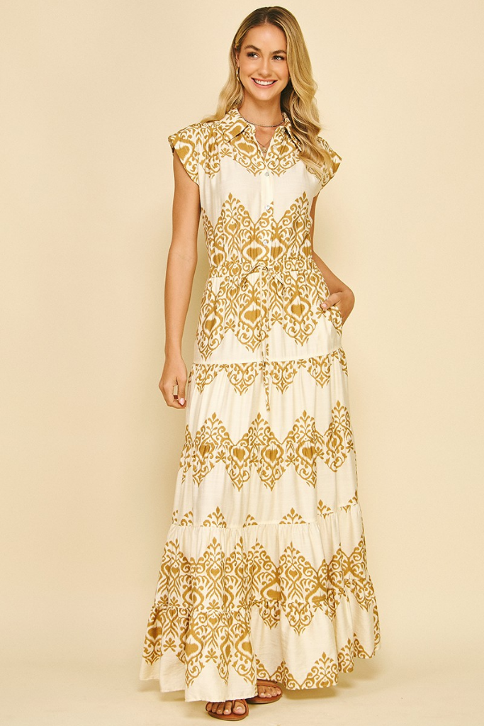 Mae Damask Printed Maxi Dress