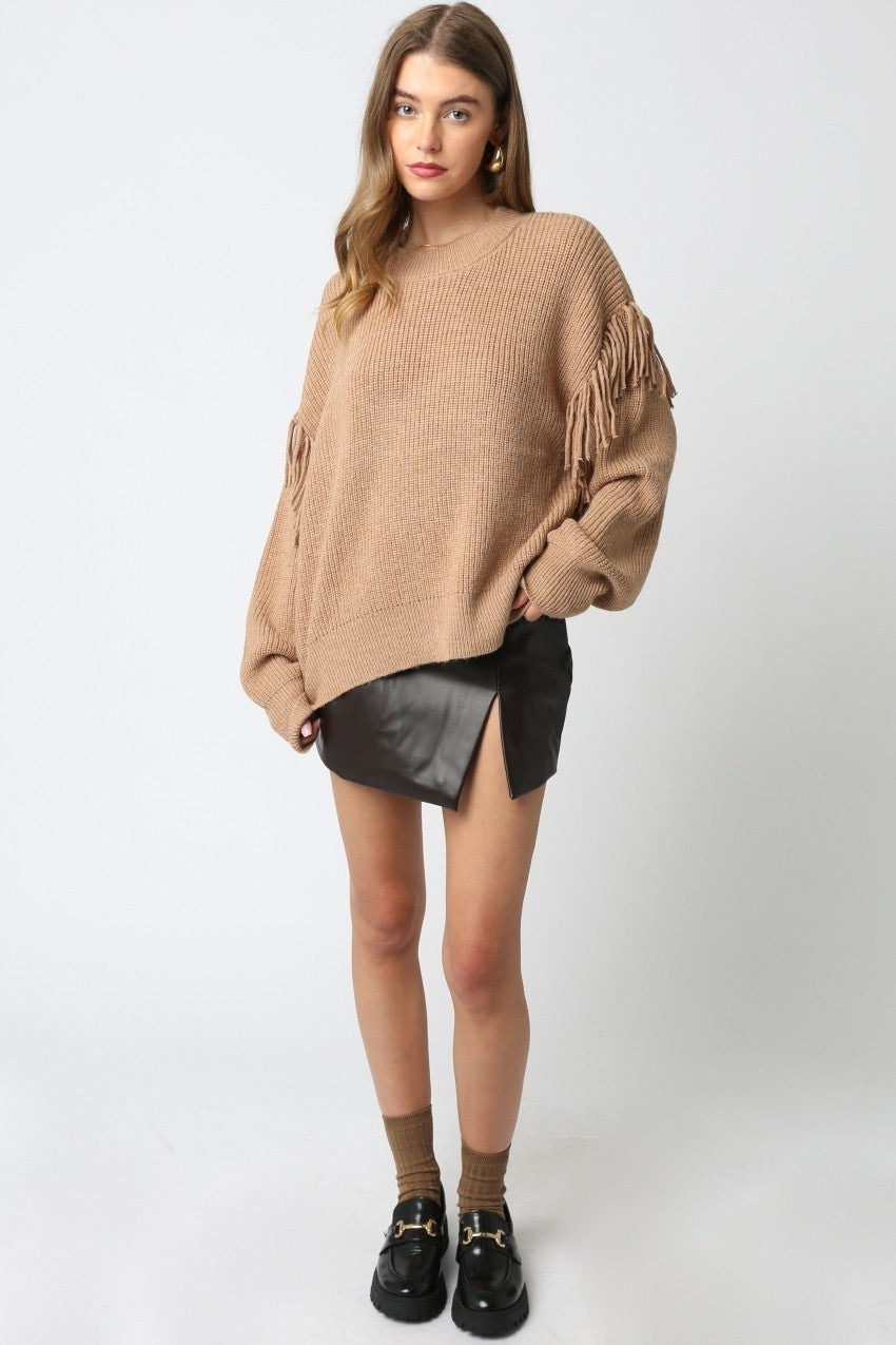 Jackie fringe sweater in taupe