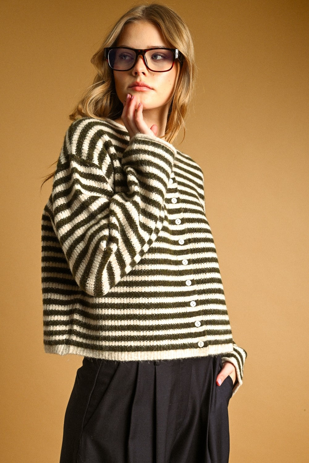 Mason stripe cardigan in olive