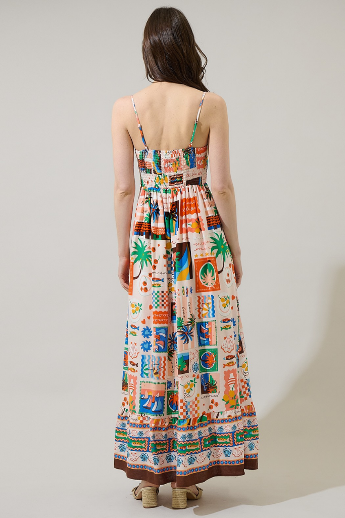 Lumy Postage Stamp Smocked Maxi Dress