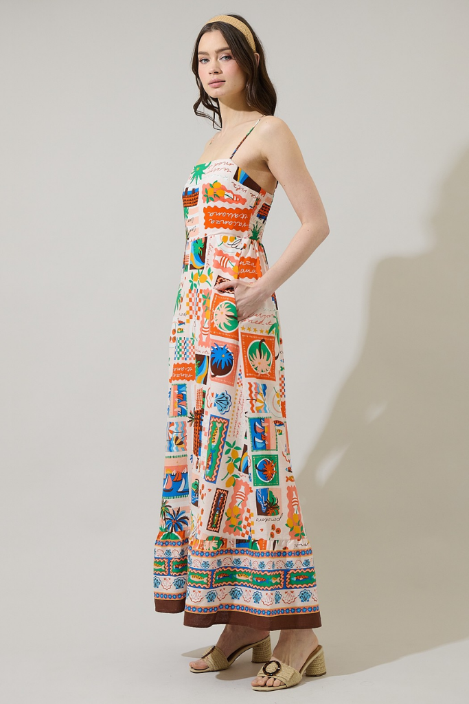 Lumy Postage Stamp Smocked Maxi Dress