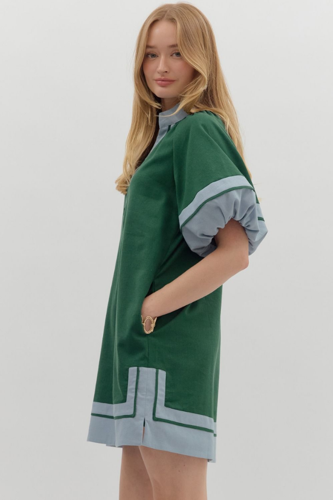 Aster Puff Sleeve Mini Dress in Hunter Green Sloane Boutique Aster Puff Sleeve Mini Dress in Hunter Green Sloane Boutique
