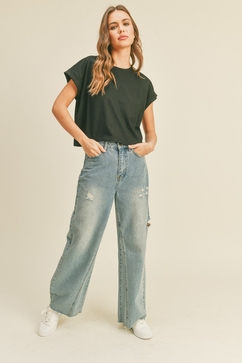 Blair cuff sleeve tee in black
