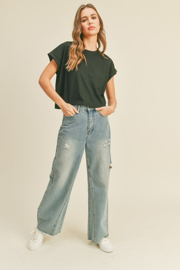 Blair cuff sleeve tee in black