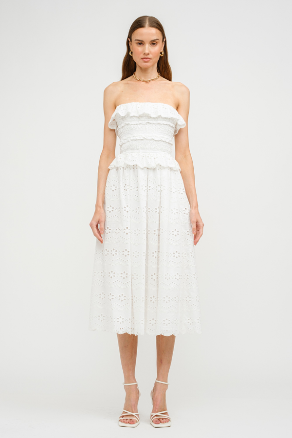 Ivy Eyelet Strapless Midi Dress
