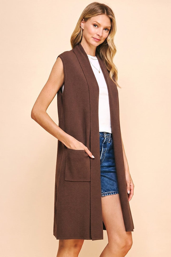 Rena open cardigan vest in brown