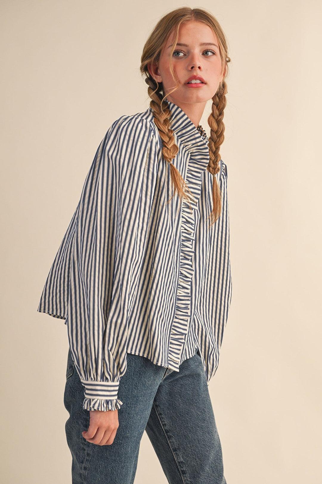 Marlow stripe ruffle blouse
