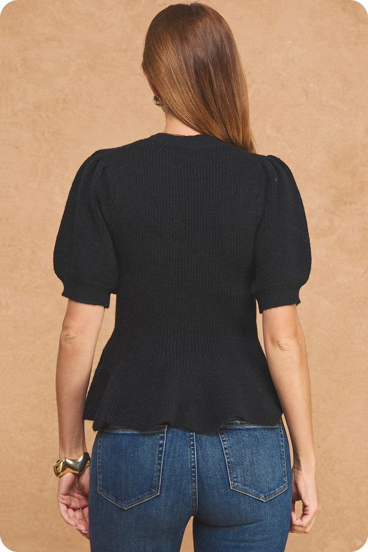 Nora peplum sweater in black