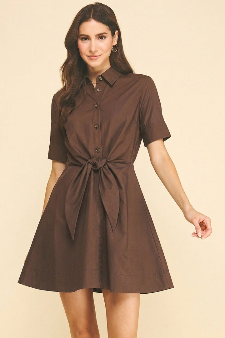 Evelyn tie front mini dress in brown