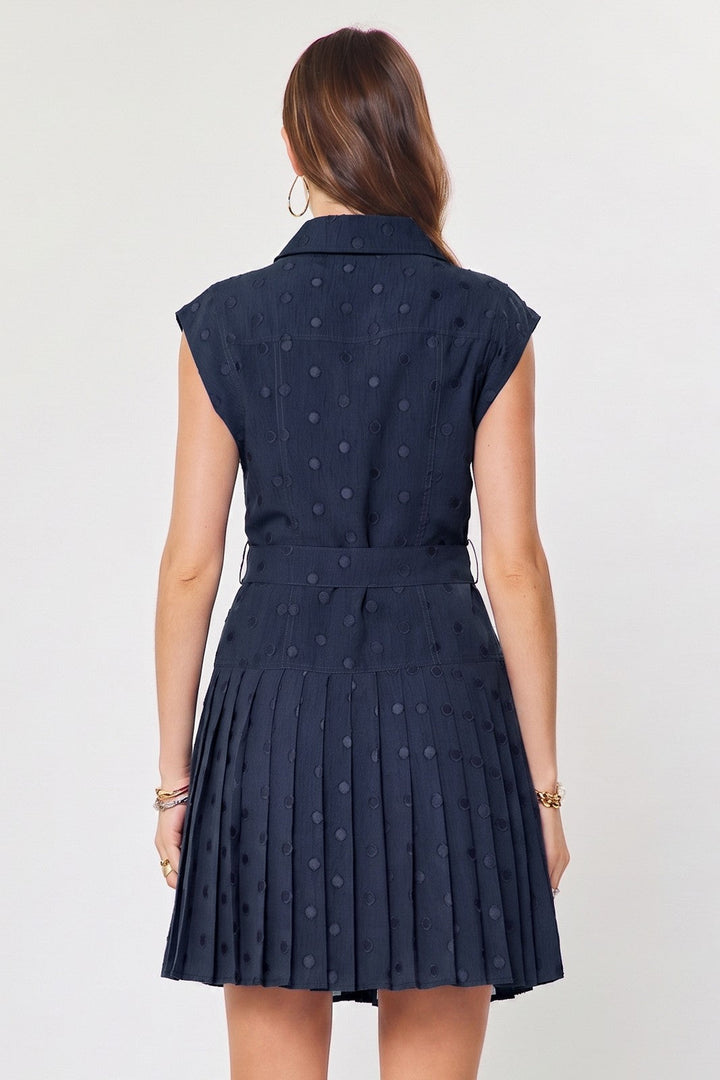 Holland dot pleated mini dress