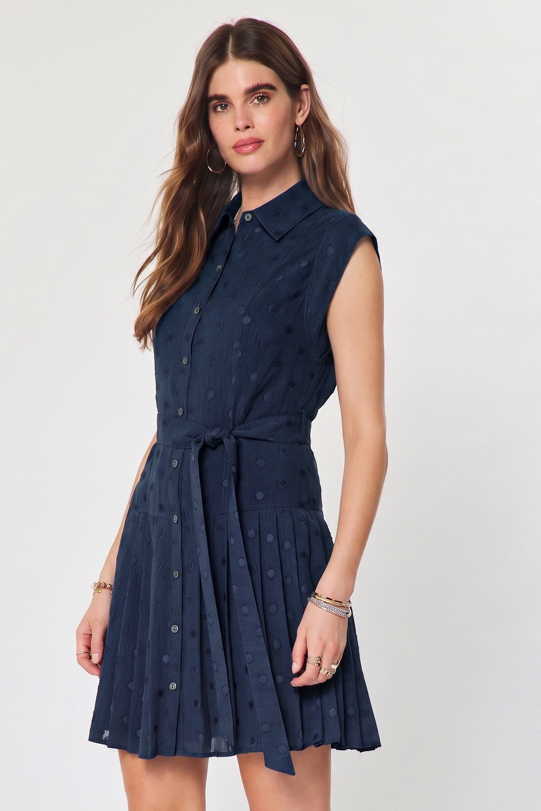 Holland dot pleated mini dress