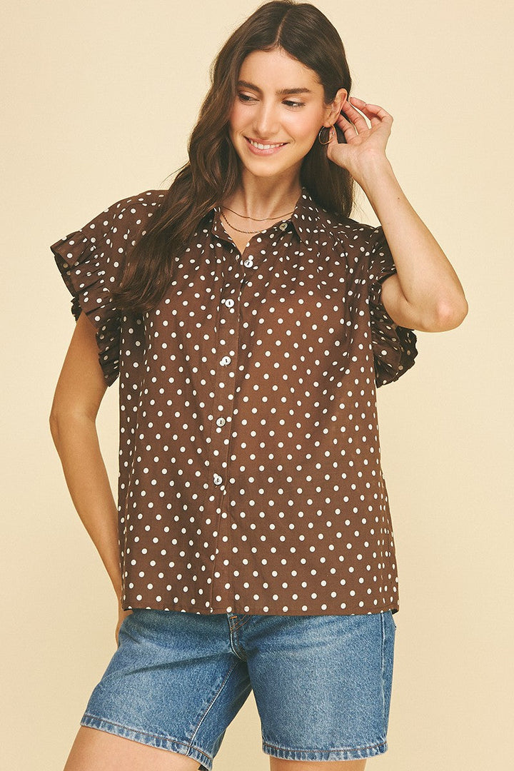Mila polka dot blouse in cocoa