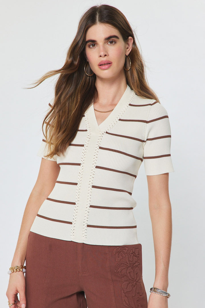 Kenzie stripe knit top in white