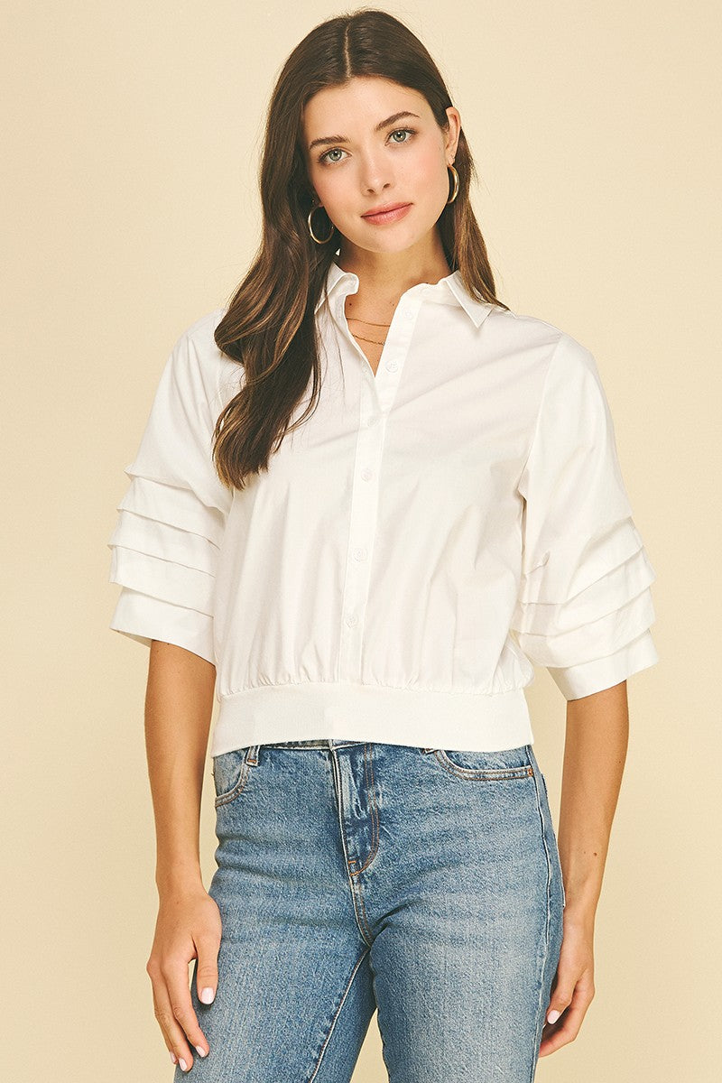 Chloe banded hem top in white