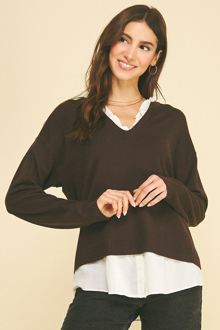 Olivia combo sweater in chocolate