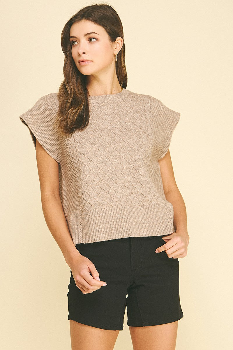 Kelli short sleeve sweater in taupe