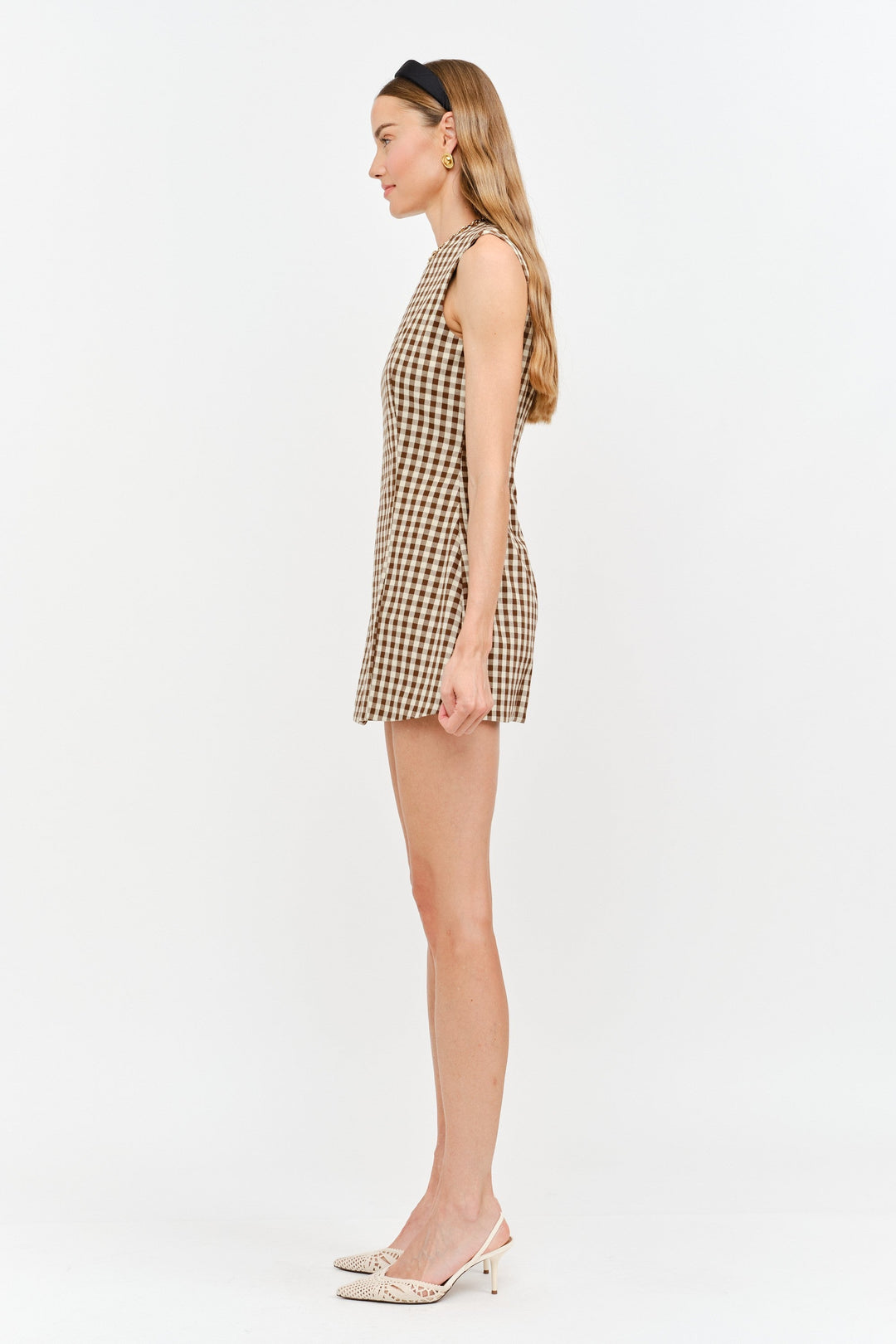 Ky gingham mini dress in brown