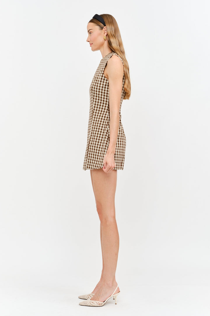 Ky gingham mini dress in brown