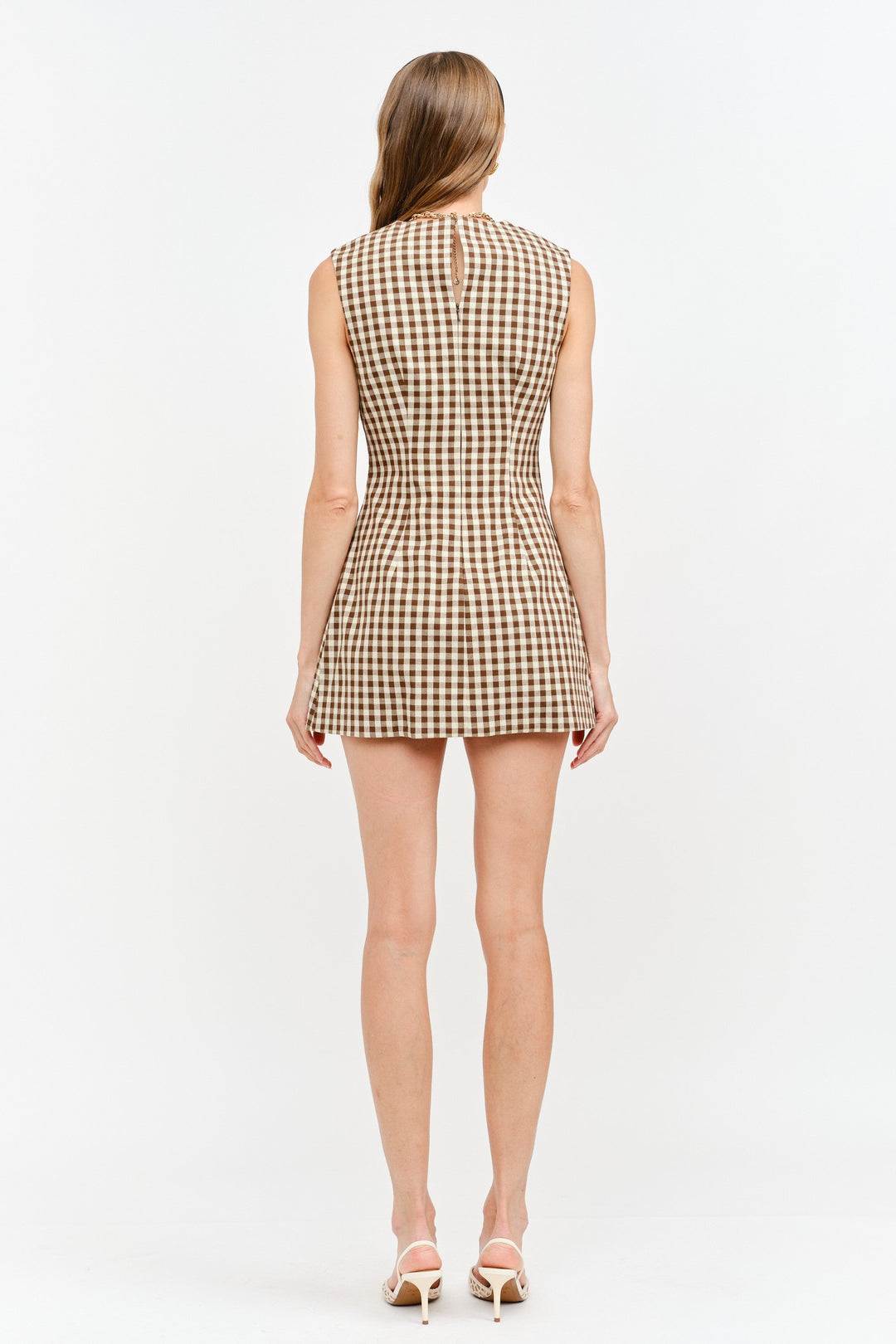 Ky gingham mini dress in brown