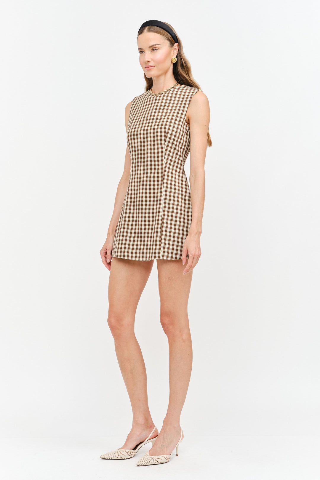 Ky gingham mini dress in brown