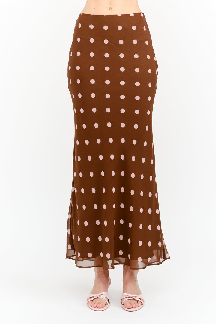 Sophia dot maxi skirt in brown
