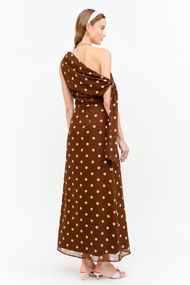 Brooklyn polka dot maxi dress dress in brown