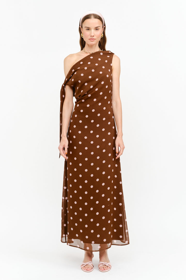 Brooklyn polka dot maxi dress dress in brown