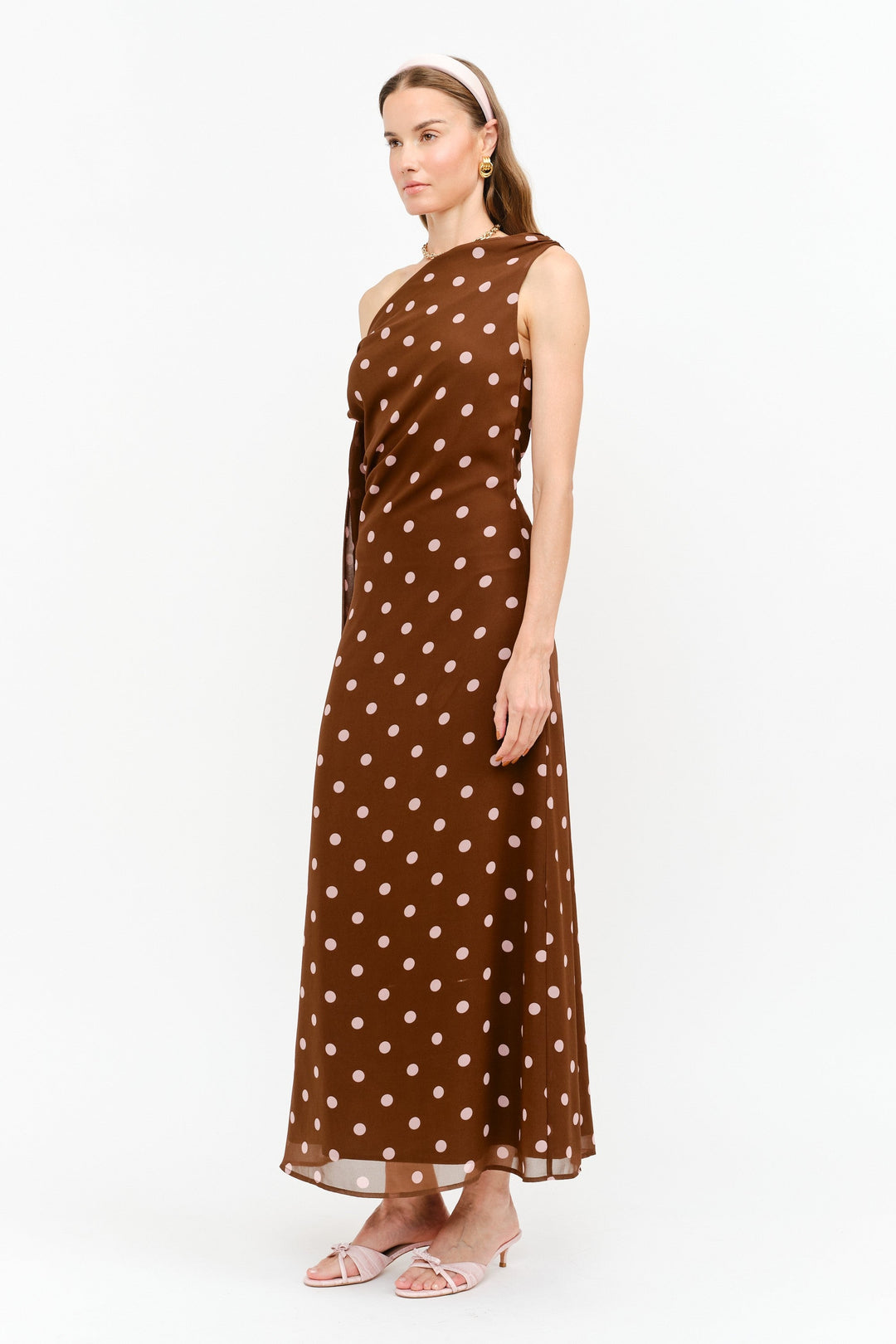 Brooklyn polka dot maxi dress dress in brown