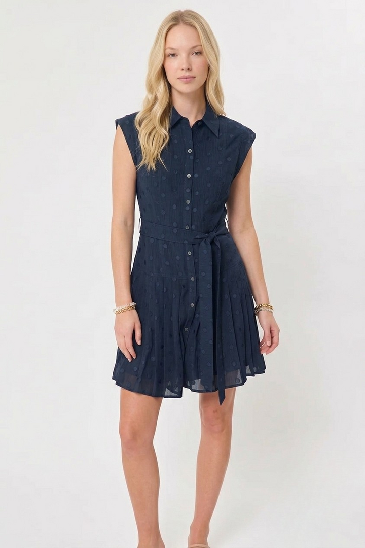 Holland dot pleated mini dress