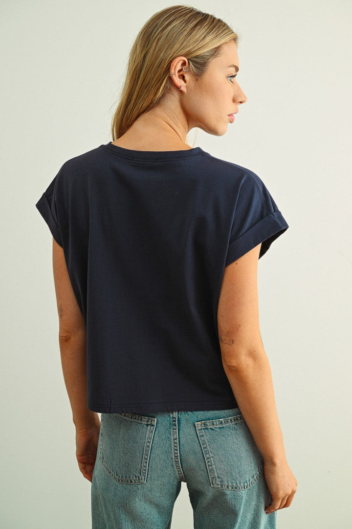 Blair cuff sleeve tee in blue