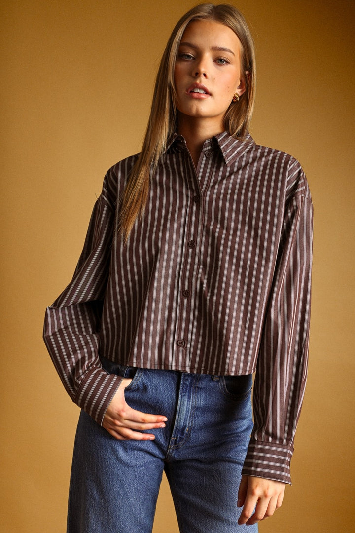 Megyn button down blouse in brown