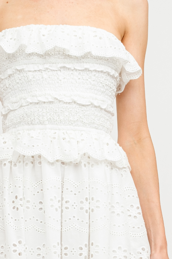 Ivy Eyelet Strapless Midi Dress