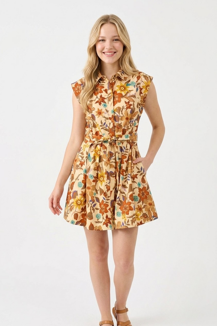 Viola mini dress in tan floral