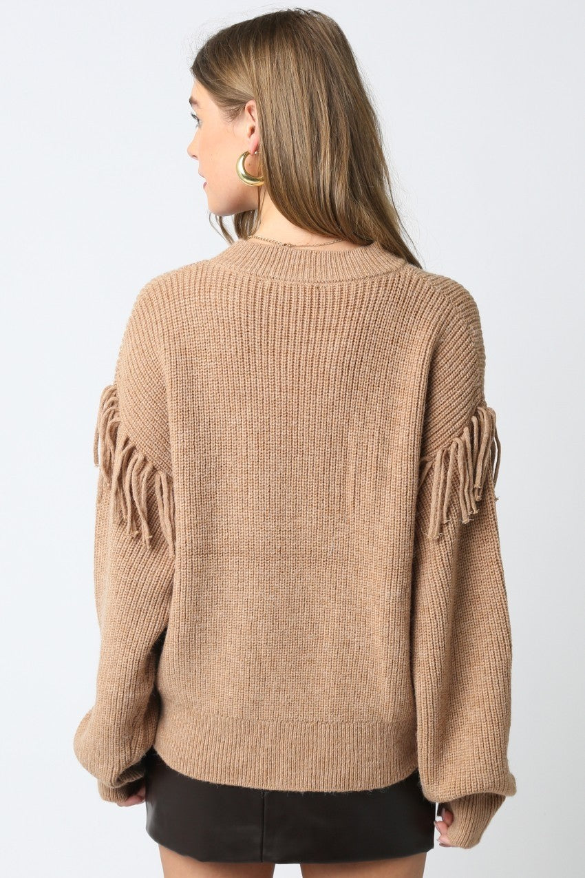 Jackie fringe sweater in taupe