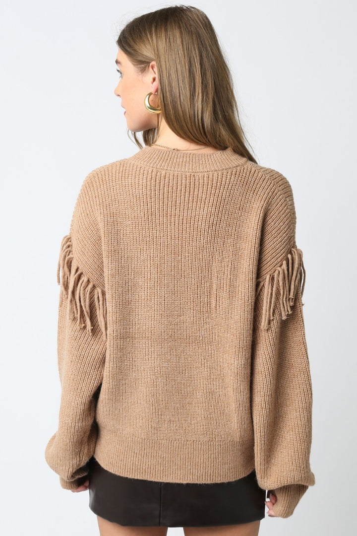 Jackie fringe sweater in taupe