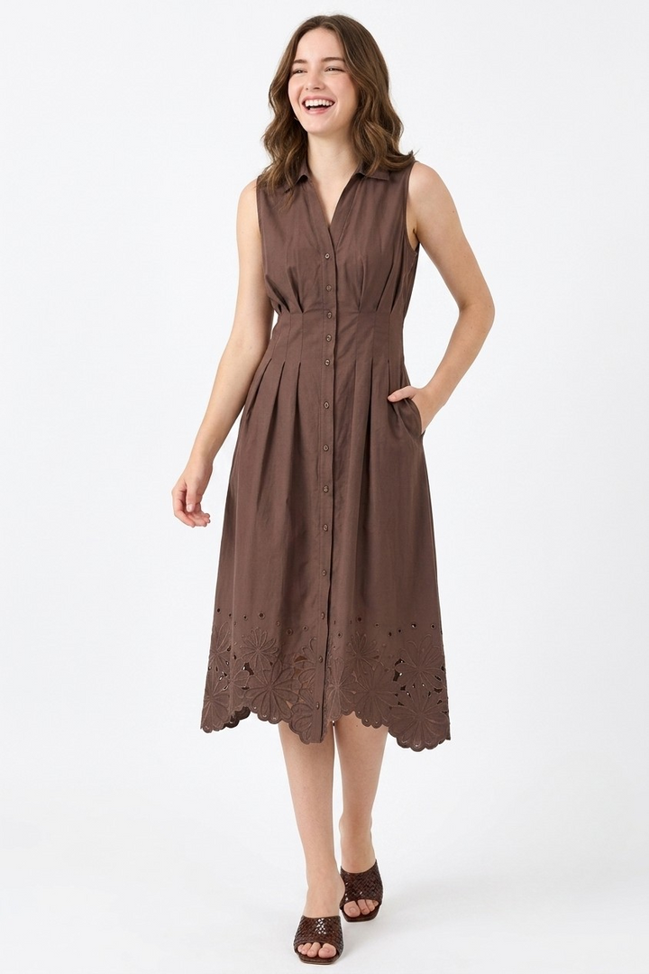 Kristi eyelet midi dress in brown
