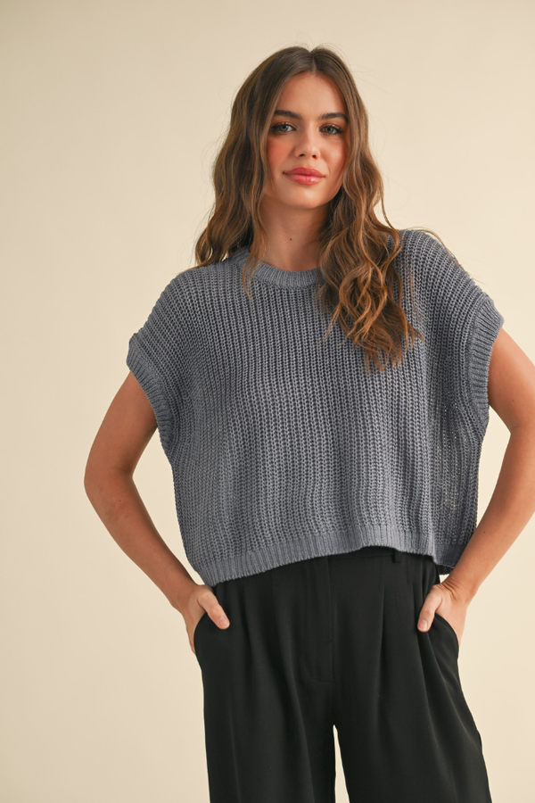 Penny Cap Sleeve Sweater in Denim Blue