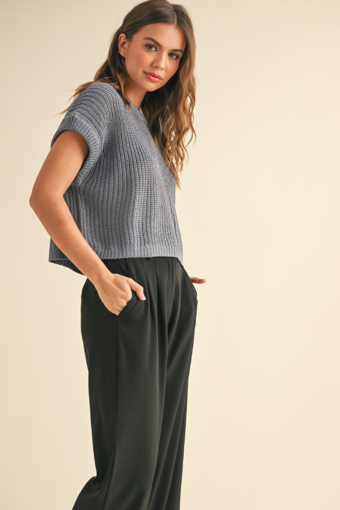 Penny Cap Sleeve Sweater in Denim Blue
