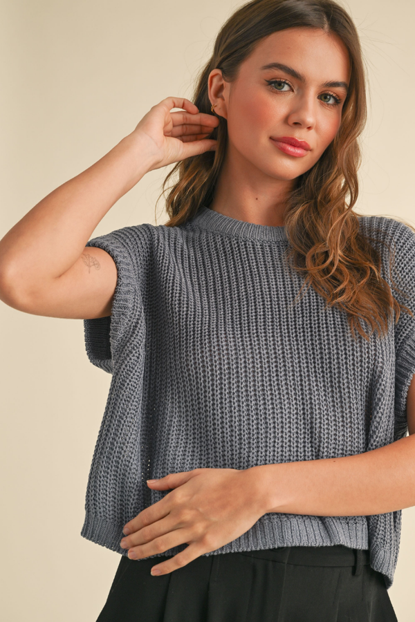 Penny Cap Sleeve Sweater in Denim Blue