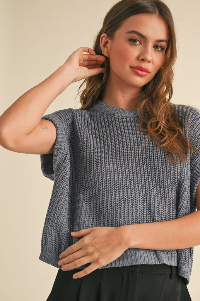Penny Cap Sleeve Sweater in Denim Blue