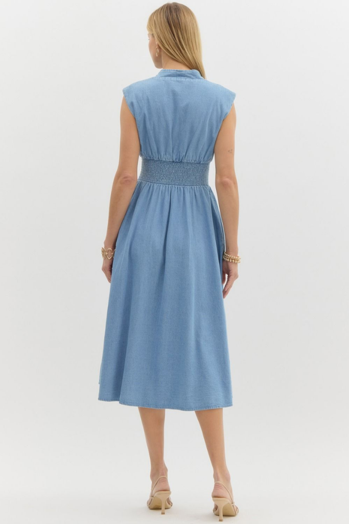 Elizabeth Denim Zip Front Midi Dress