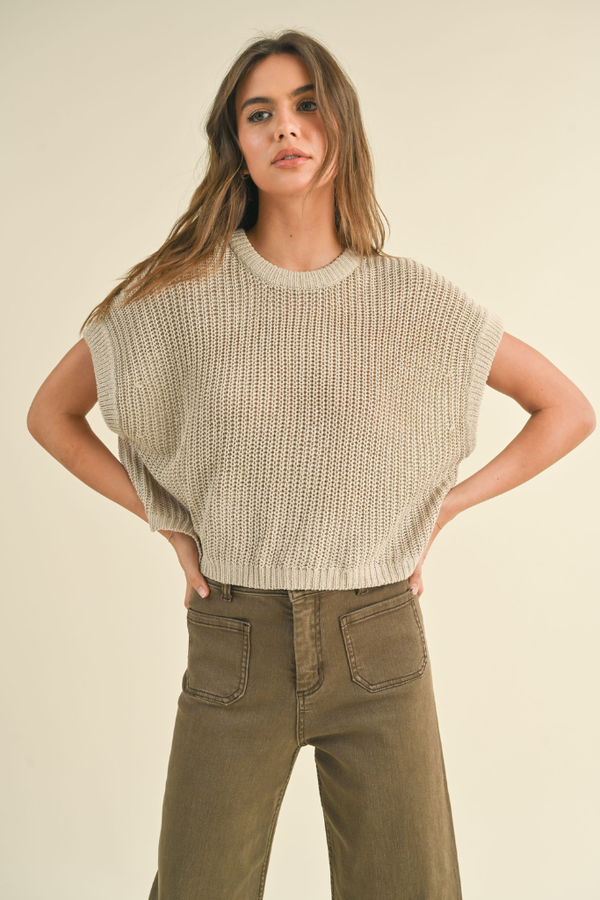Penny Cap Sleeve Sweater in Stone