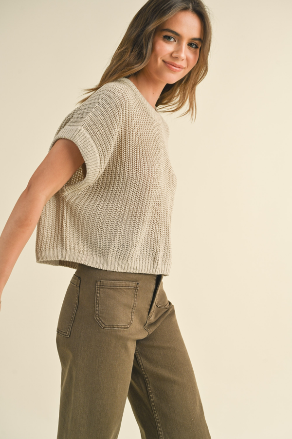 Penny Cap Sleeve Sweater in Stone