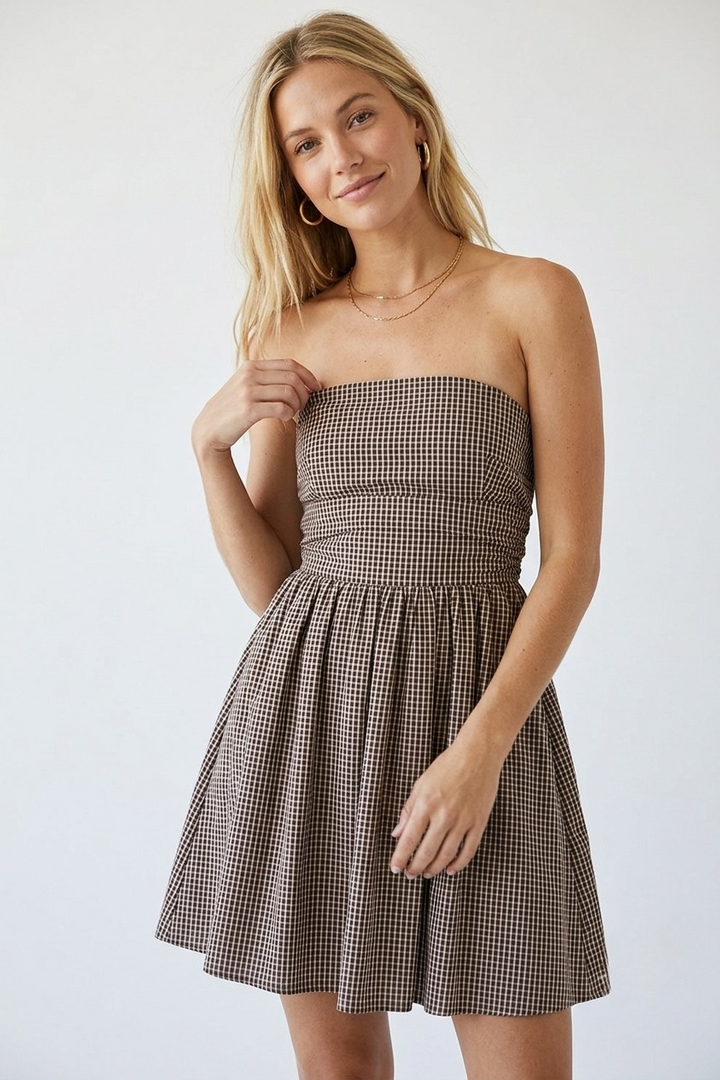 Emily strapless mini dress in brown