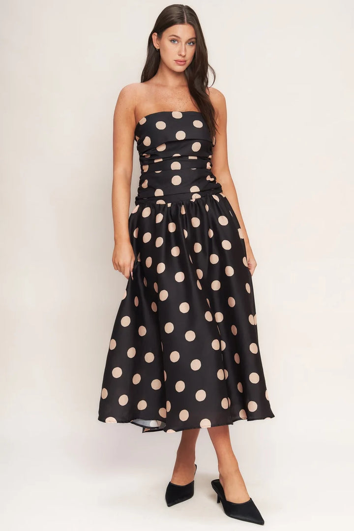 Hazel strapless polka dot dress in black