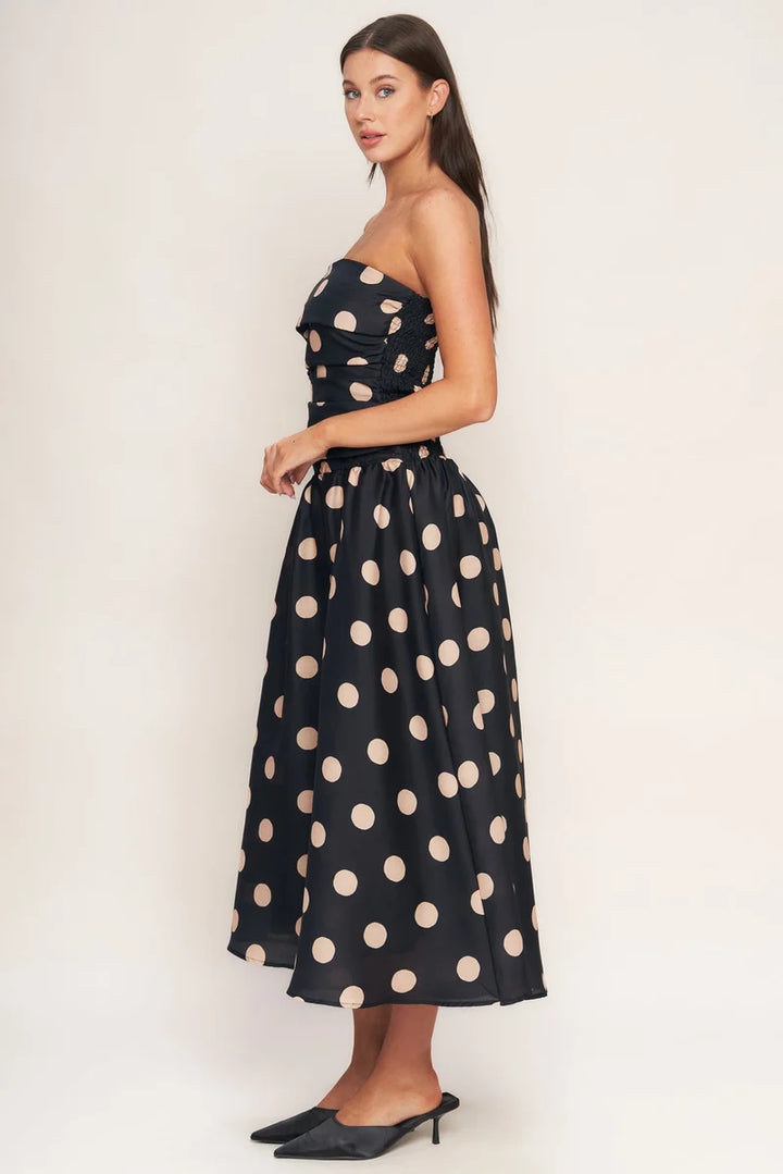 Hazel strapless polka dot dress in black