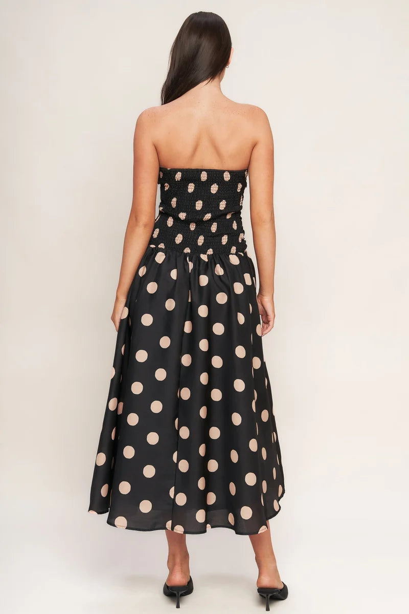 Hazel strapless polka dot dress in black